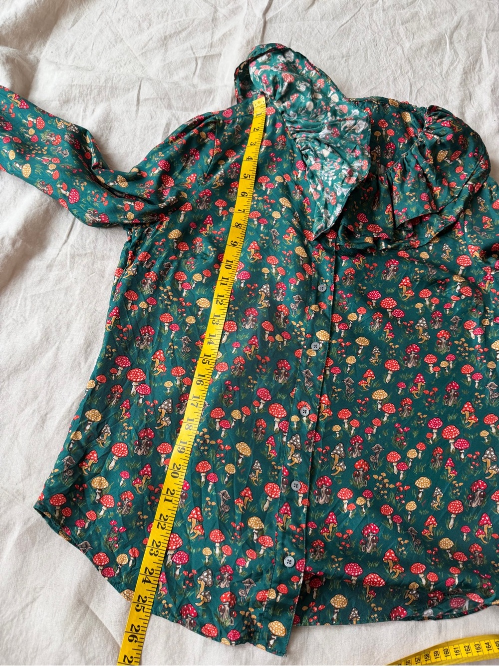 J. Crew collection 100% silk Forest Green Floral Ruffle-Trim mushroom Blouse - Picture 10 of 11